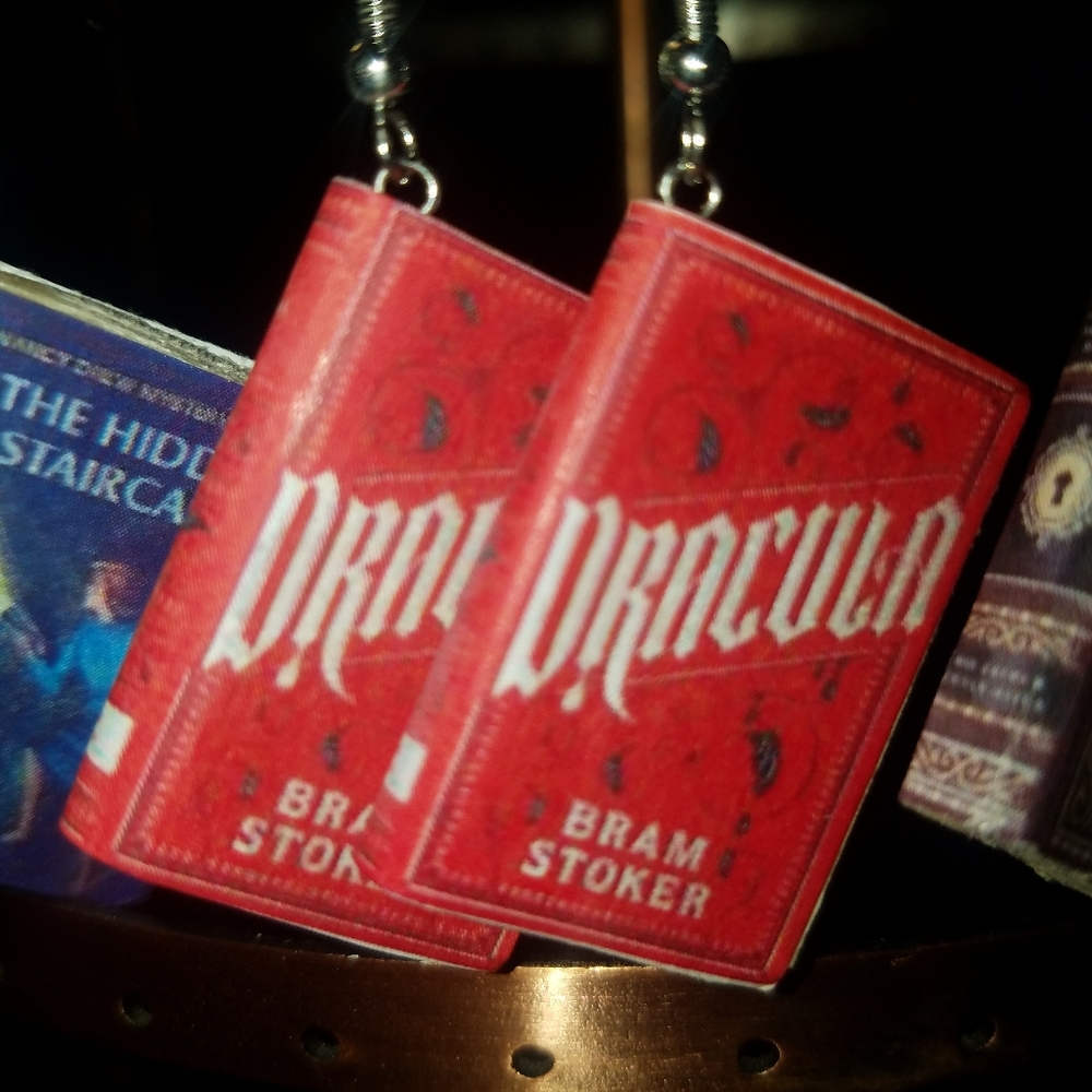 Dracula book earrings
